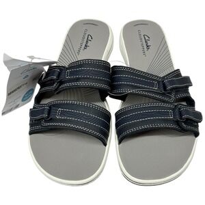 Clarks Breeze Piper H Black Slide Sandals Cloudsteppers Cushion NWT Size 7.5M